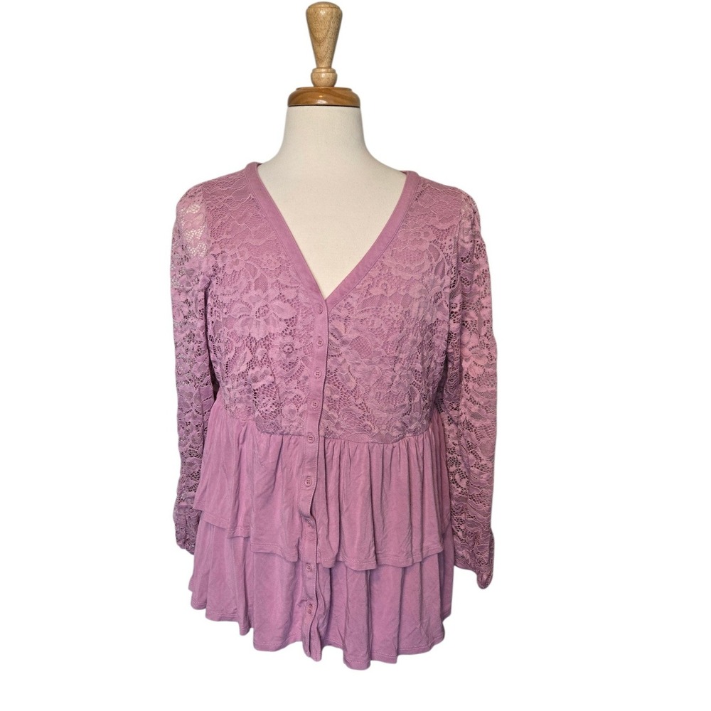 Torrid Super Soft Mauve Lace Flowy Peplum Cardigan Top Size 2X Cottagecore